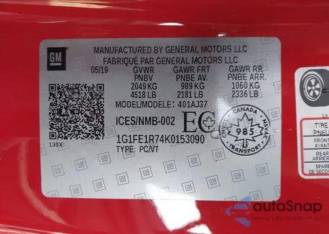 2019 Chevrolet Camaro 1Ss z USA, uszkodzony, nr VIN 1G1FE1R74K0153090